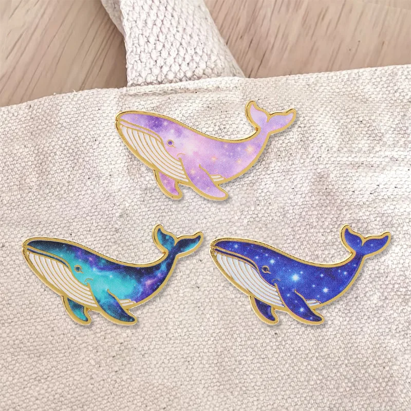 Galaxy Whale Enamel Badges Starry Ocean Animal Pins Cosmic Fantasy Metal Brooches Lapel Pin Set Gift For Ocean Lovers