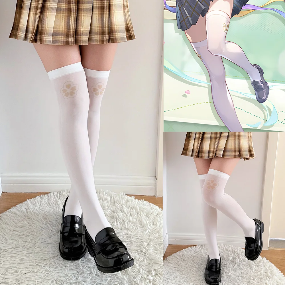 

Kawaii sweet white ladies printed over-the-knee stockings Harajuku fashion high-quality velvet stockings cosplay