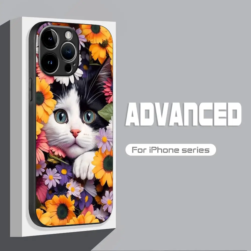 Cute Detection cat  Phone Case For iPhone 15 14 13 12 11 X XR XS XSMAX 8 7 Plus Mini Pro Max Soft Black Phone Cover