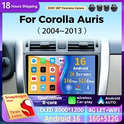Android 16 Multimedia Player For Toyota Corolla E140 E150 Auris 2004-2013 Carplay Android Auto Radio Car Radio 4G Wifi GPS DSP