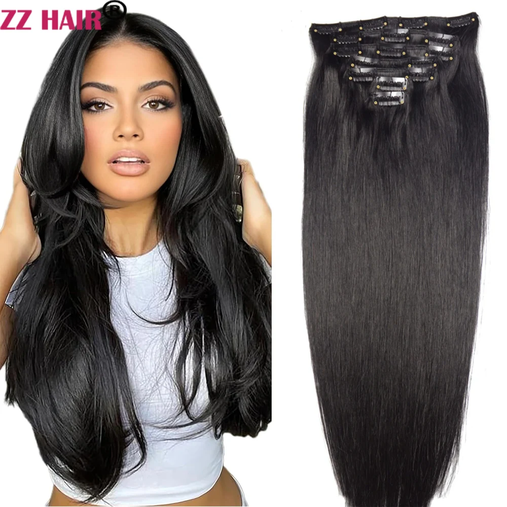 

ZZHAIR Clips In 100% Human Hair Extensions 16"-24" Machine Made Remy Hair 7Pcs Set 140g-160g Full Head Straight Natural