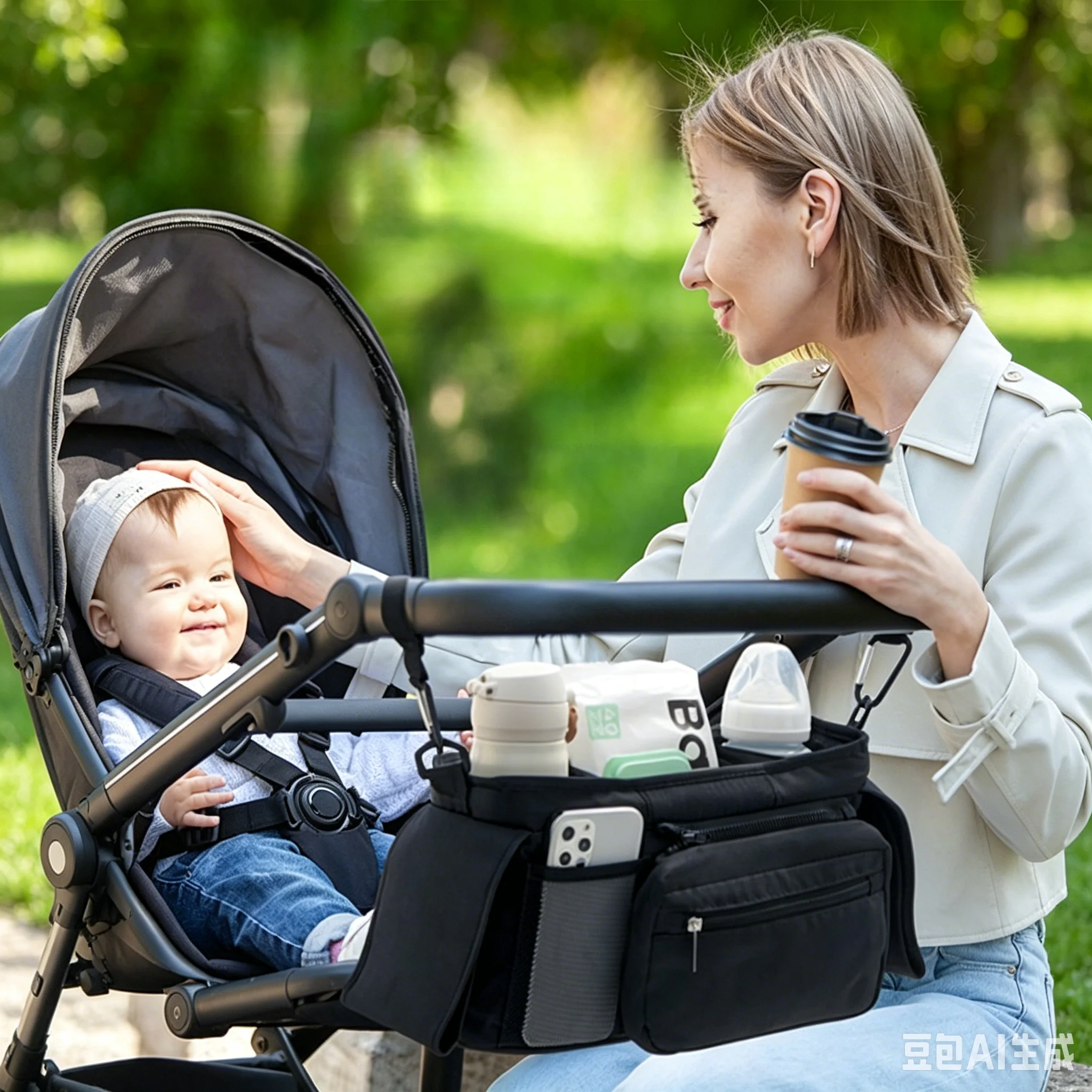 Baby Stroller Storage Pouch, Waterproof Hanging Bag, Multi-Function Basket, Stroller Organizer with Zipper, Anti-Drop