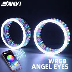 SANVI 2.5'' 3.0'' 5D WRGB LED Crystal Angle Eyes DRL Halo Signal Light for Hella 3r G5 Projector Lens App Bluetooth Control