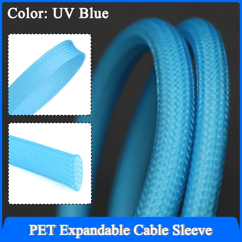 1~50m UV Blue PET Braid Sleeve 2/4/6/8/10/12/14/16/20/25/30/40mm High Density Protect Snake Skin Wrap Sheath For Electric Cables