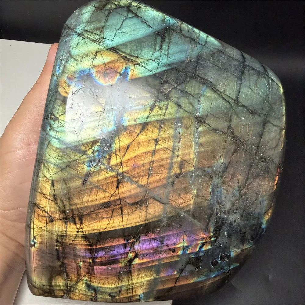 Natural Shell Blue Yellow Purple Clorful Light Labradorite Ornaments Black Body Orange Silver Green Light Labrador Stones Blocks
