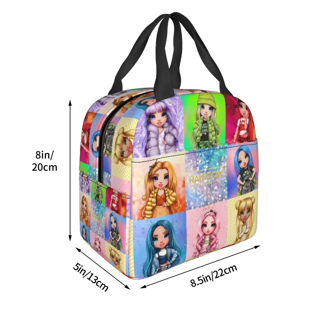 Rainbow High Characters Thermal Insulated Lunch Bags Women Anime Cartoon Lunch Tote for Kids School Children Food Bento Box