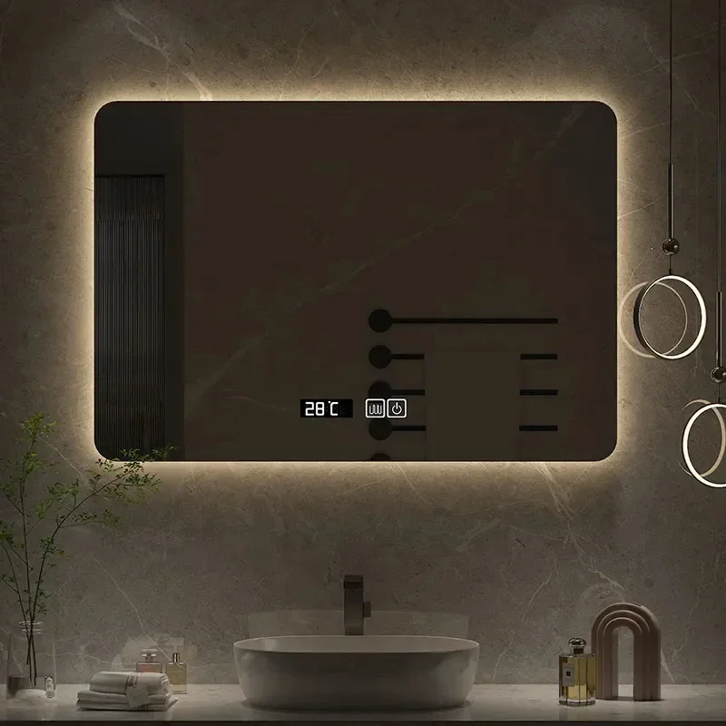 

Nordic 60x80CM Square Smart Hotel Bedroom Defogging Decorative Mirror LED Bathroom Mirror 3 Color Adjustable Backlight