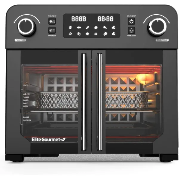 Elite Gourmet EAF9010B All Steel Exterior, 24.5Qt. French Door Air Fryer Convection Countertop Oven