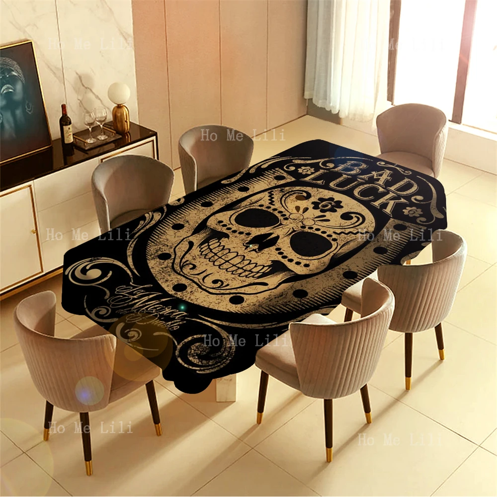 Skull Hand Painted Material Is Grateful And Died Of Colorful Skeleton Rectangle Tablecloth For Tabletop Decor