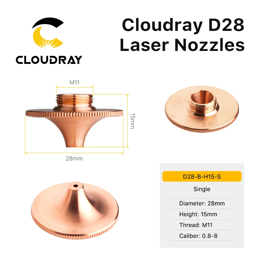 Dysze laserowe Cloudray Pojedyncza podwójna warstwa Dia.28mm Kaliber 0,8 - 4,0 dla głowicy tnącej laser światłowodowy OEM Precitec