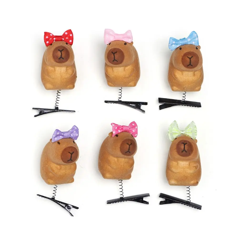 6Pcs Kawaii Capybara Spring Hair Clip Children Headwear Duckbill Clip Cartoon Capybara Hair Accessories Plush Hairpin Photo Prop