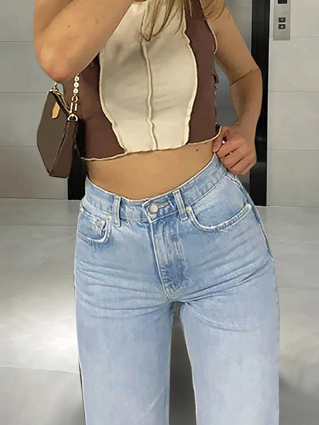 Women's High Waist Comfortable Loose Wide Leg Jeans with Perforated Casual Pants plus size woman clothing size woman cloth