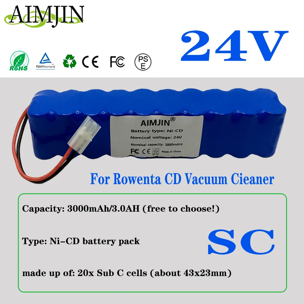 

SC 24V for Rowenta CD Vacuum Cleaner NiCD Battery Pack 3000mAh Besen Air Force Extreme RH8770 RH8771WS RH877501 RH8779 RH877901