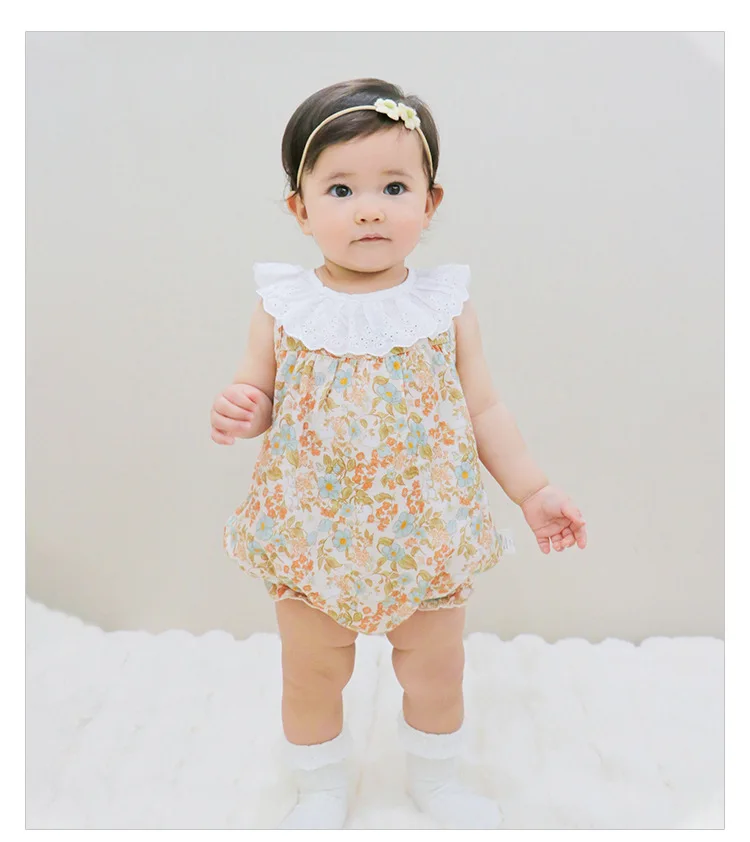 

Floral Sleeveless Rompers Summer Thin Fashion Casual Cute Fashion Lace Collar Sweet Rompers Baby Clothes
