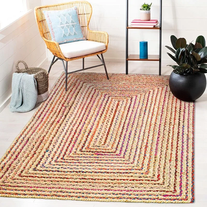 Braided Natural Jute Cotton Dhurrie Mat Carpet Rectangle Floor Rugs Area Rag Rug