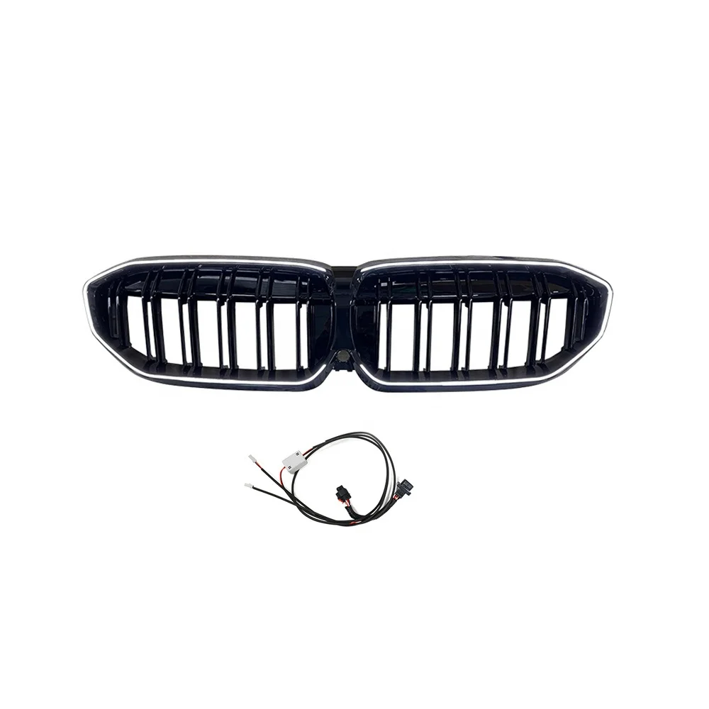 For BMW 3 series front bumper car grille 2019 2020 2021 2022 G20 G28 double line gloss black LED lightcustomcustom