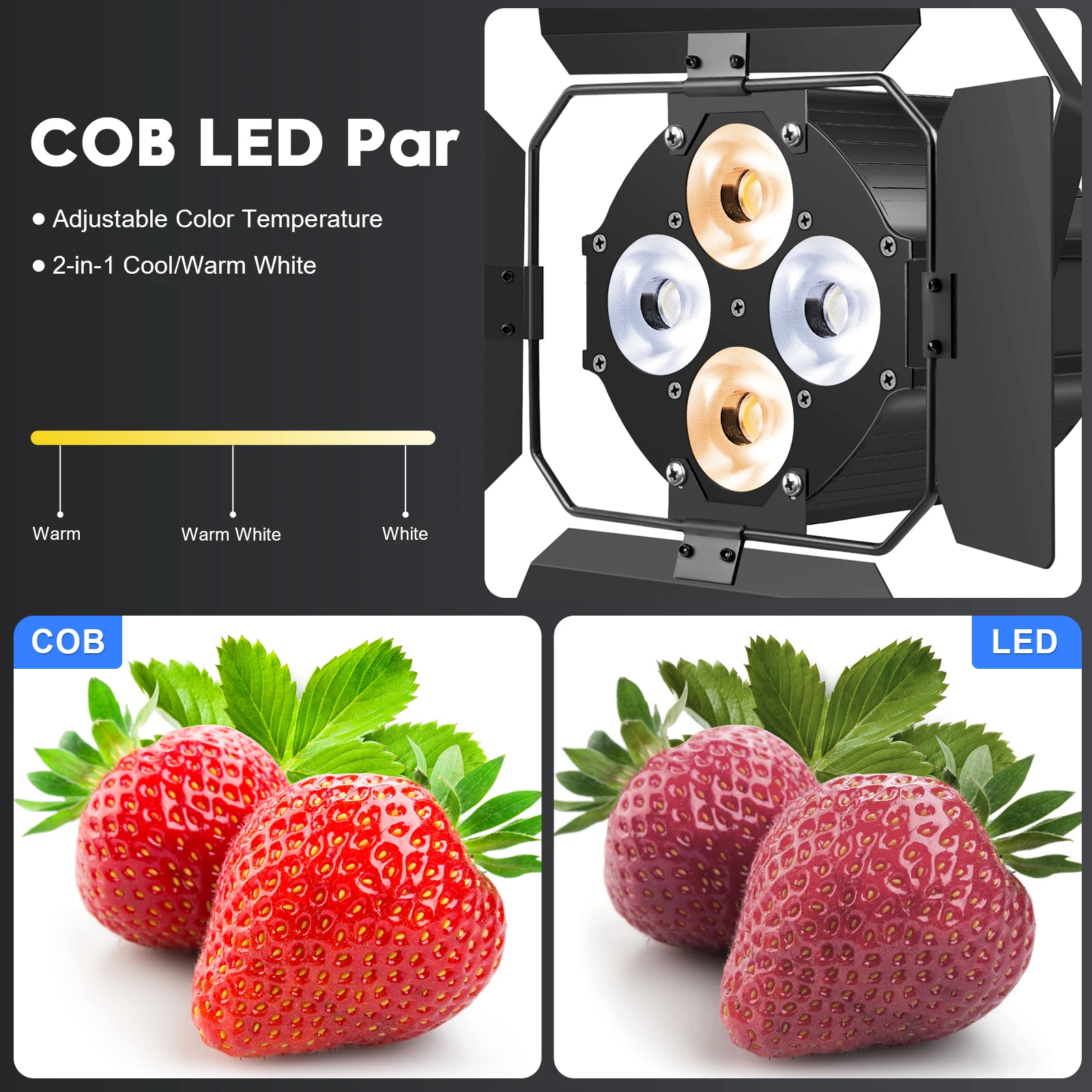 U'King 4PCS 120W COB LED Par Light DMX512 Stage Light with Barndoors Cold/Warm White Spot DJ Light for Party Church Wedding