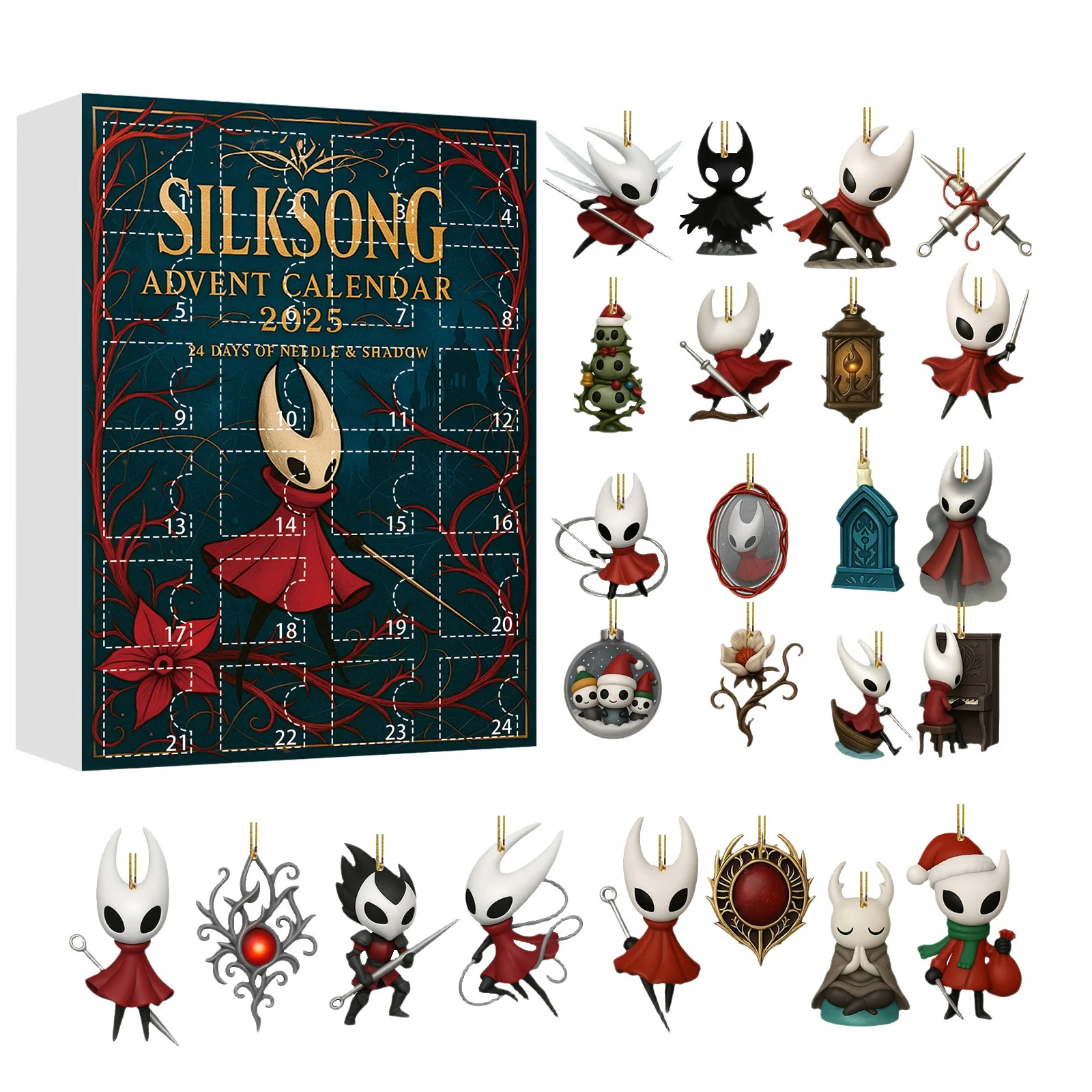 جوفاء فارس 2 SILKSONG مغامرة التقويم 2025 عيد الميلاد العد التنازلي التقويم صندوق أعمى شجرة الحلي ديكور هدية