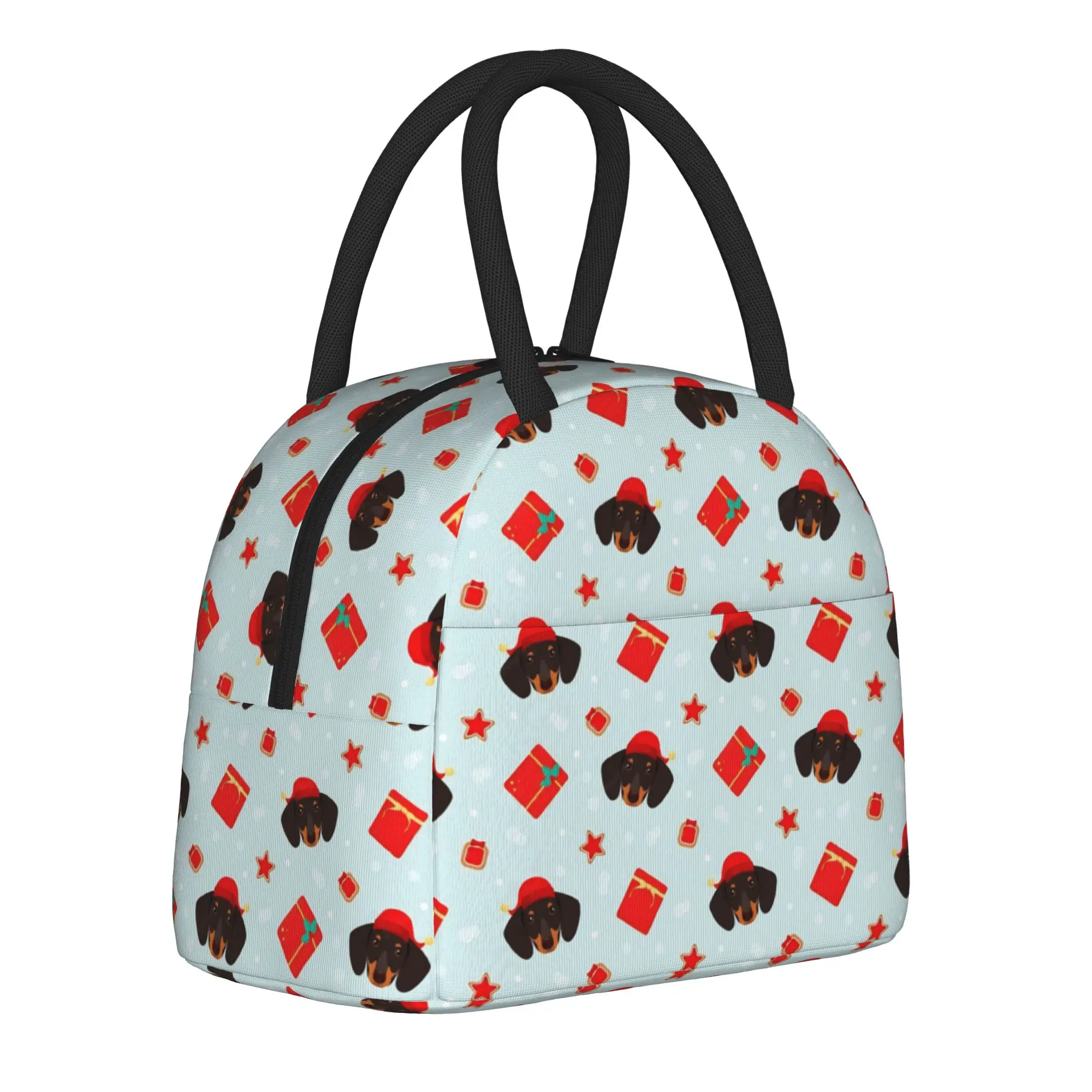 Dachshund Christmas Insulated Lunch Bag Cooler Bag Reusable,Meal Container Dogs  High Capacity Tote Lunch Box Food Storage Bags