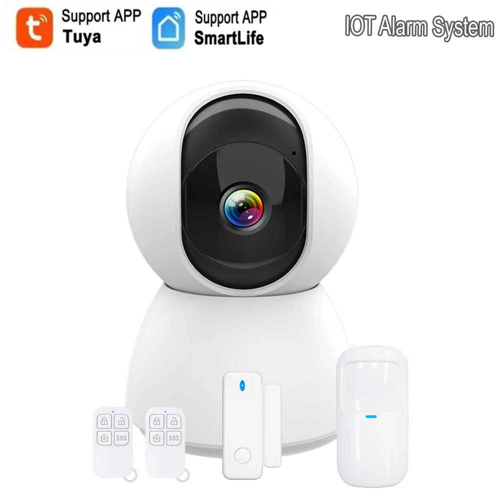 IoT monitoring and alarm system, Tuya 3MP high-definition network camera, combined with PIR motion sensor, door and window detec