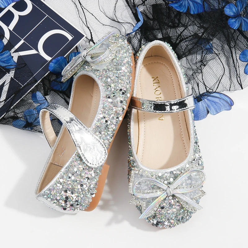 

Girls' Sequins Shoes Children Princess Shoes Fashion Breathable Non-slip Flat Shoes Kids Soft-soled Glitter Party Leather Shoes
