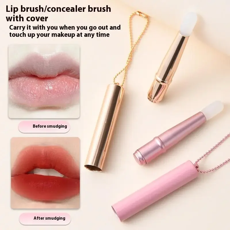 Mini cepillo de labios de silicona, cepillo corrector con cadena de cubierta, aplicador de máscara de labios, cepillo de brillo de labios, cepillo de lápiz labial, herramienta de maquillaje de belleza