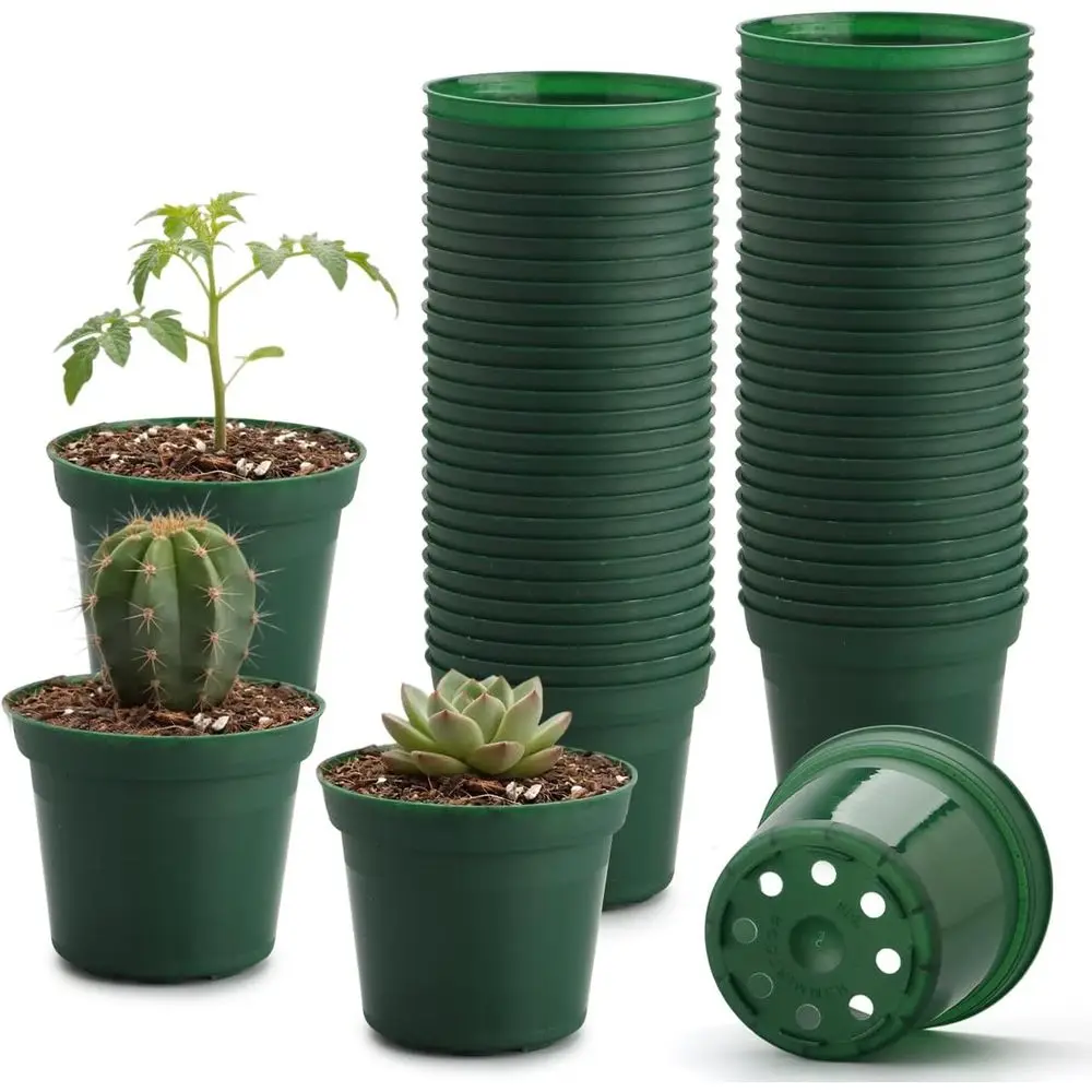 

Гибкие горшки для рассады зеленого цвета, 3 дюйма, с дренажем, 50 штук, прочные и легкие, для выращивания в помещении и на улице