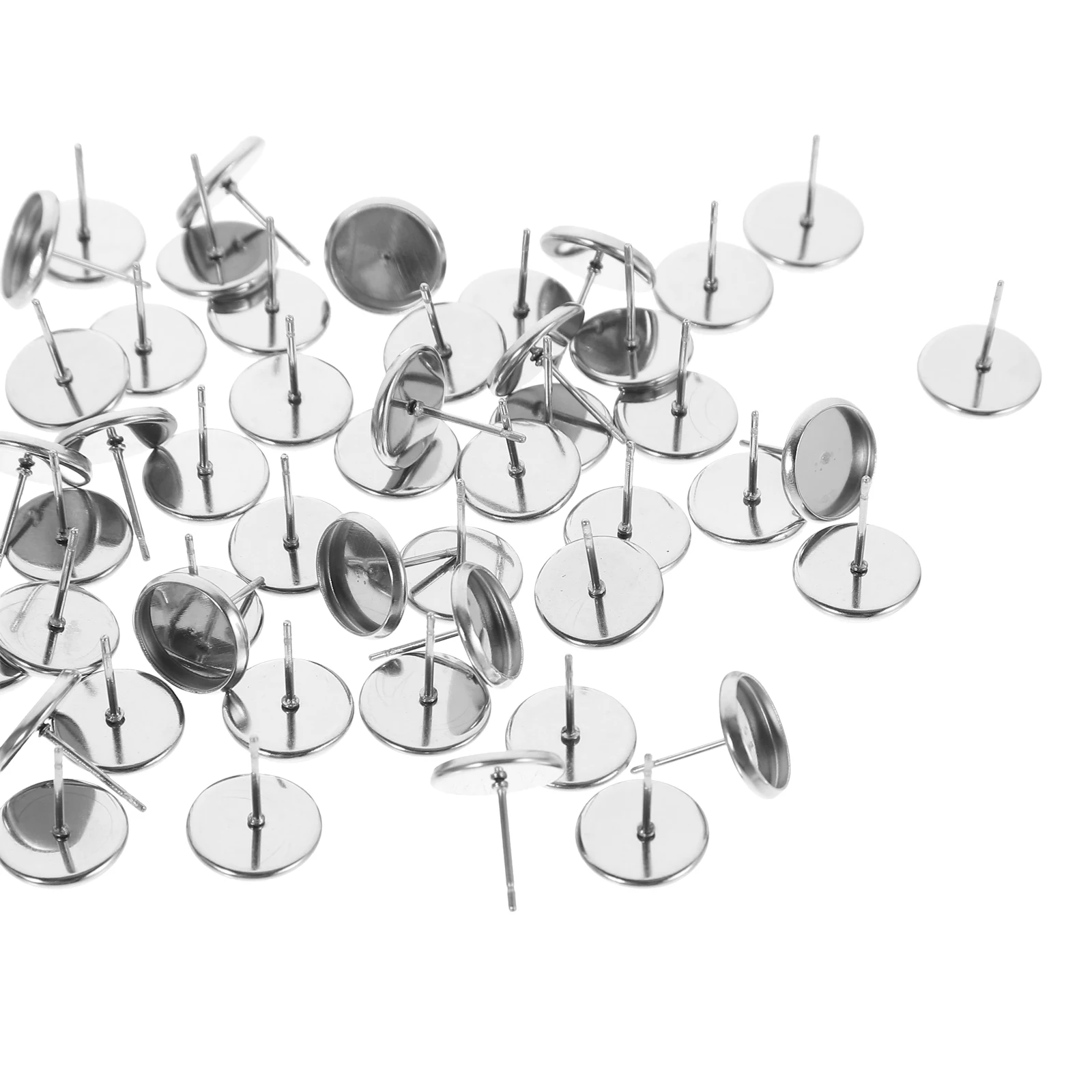 

50pcs Stainless Steel Earring Base Blanks Flat Round Tray Posts Diy Jewelry Making Accessories Gemstone Bezels Blank Studs