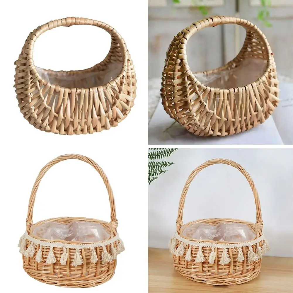 

Willow Rattan Flower Girl Baskets Sturdy Woven Basket Flower Arrangement Basket Yellow Picnic Container Wicker Half Moon Baskets