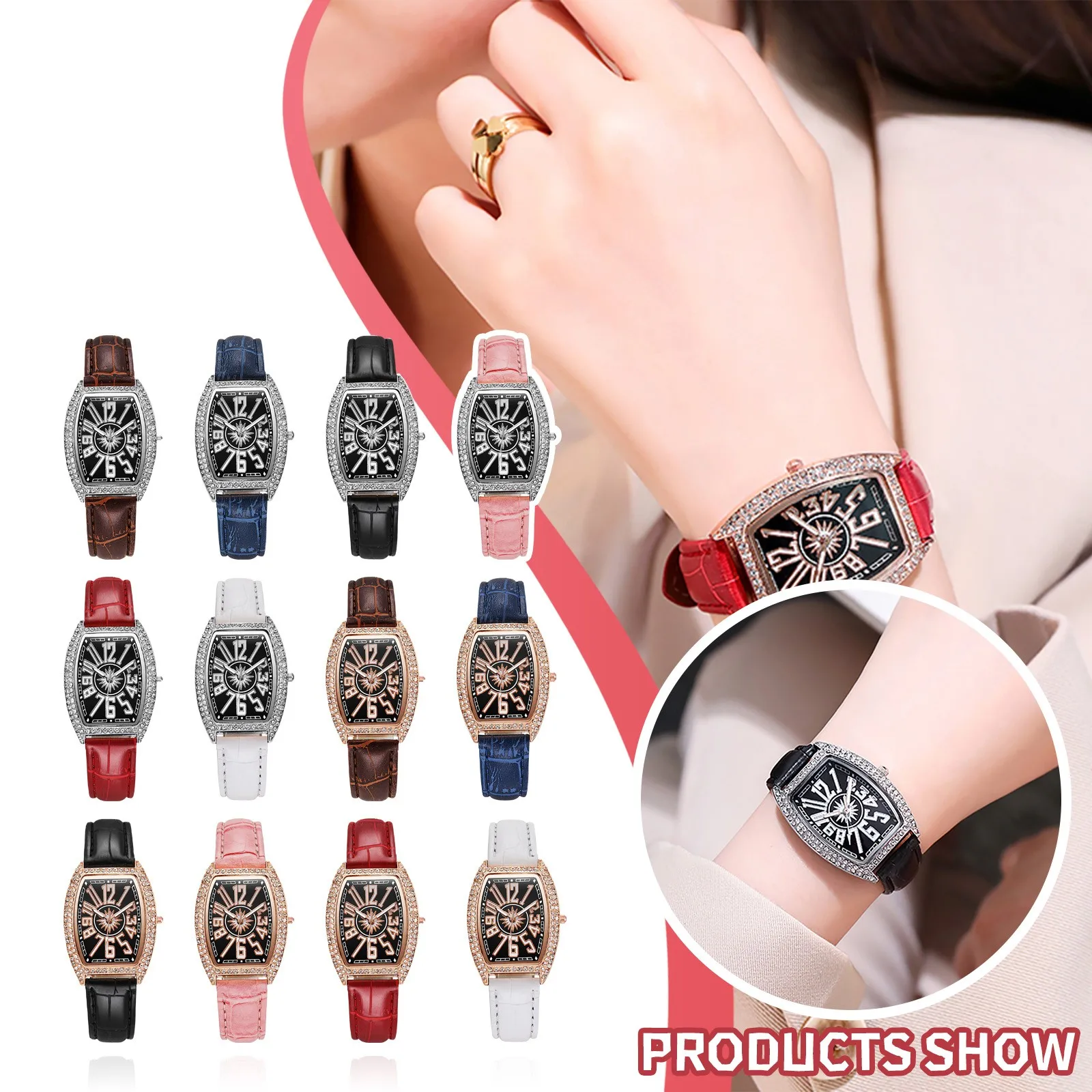 Ladies Leather Belt Diamond-studded Wine Barrel Fashion Faceted Watch Quartz Watch Bracelet Luxury Fashion женские часы