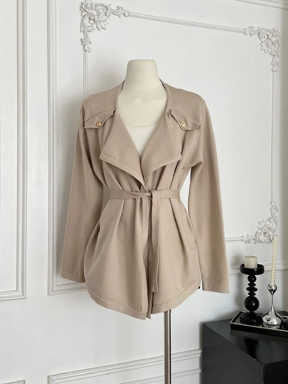 Locker gestrickter offener Cardigan-Mantel für Damen mit Gürtel, Winter 2022, neues Design, Slouchy Sle, Polyesterfaser, normale Länge, Knopfleiste...