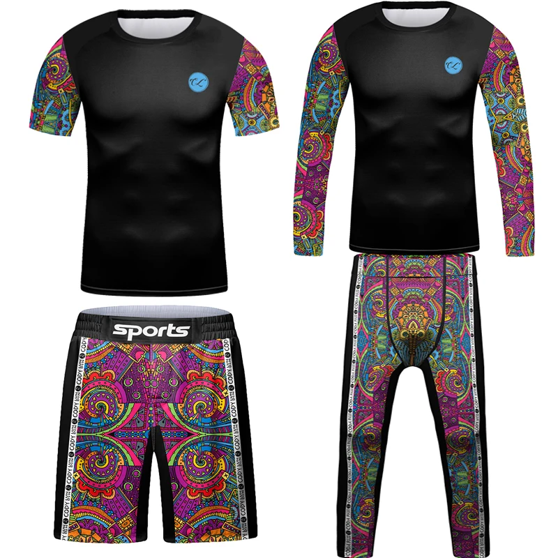 

MMA BJJ T-shirt Suit Rashguard Kid's Gym Clothing KickBoxing Muay Thai Boxing Shorts MMA Compression Shirt Pants Set Sportswear