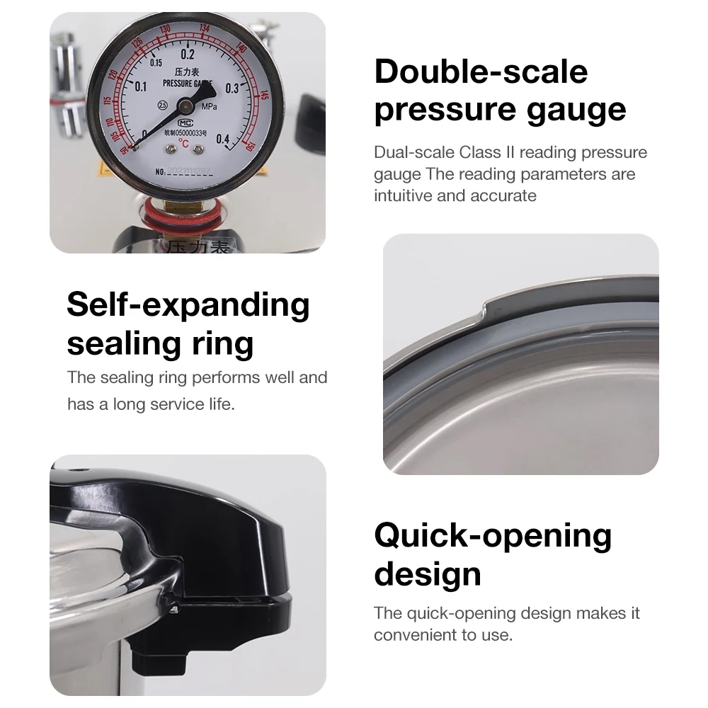 

12L Class B Dental Autoclave 304 Stainless Steel Pressure Steam Sterilizer with Quick-Open Lid & Safety Valve for Clinic