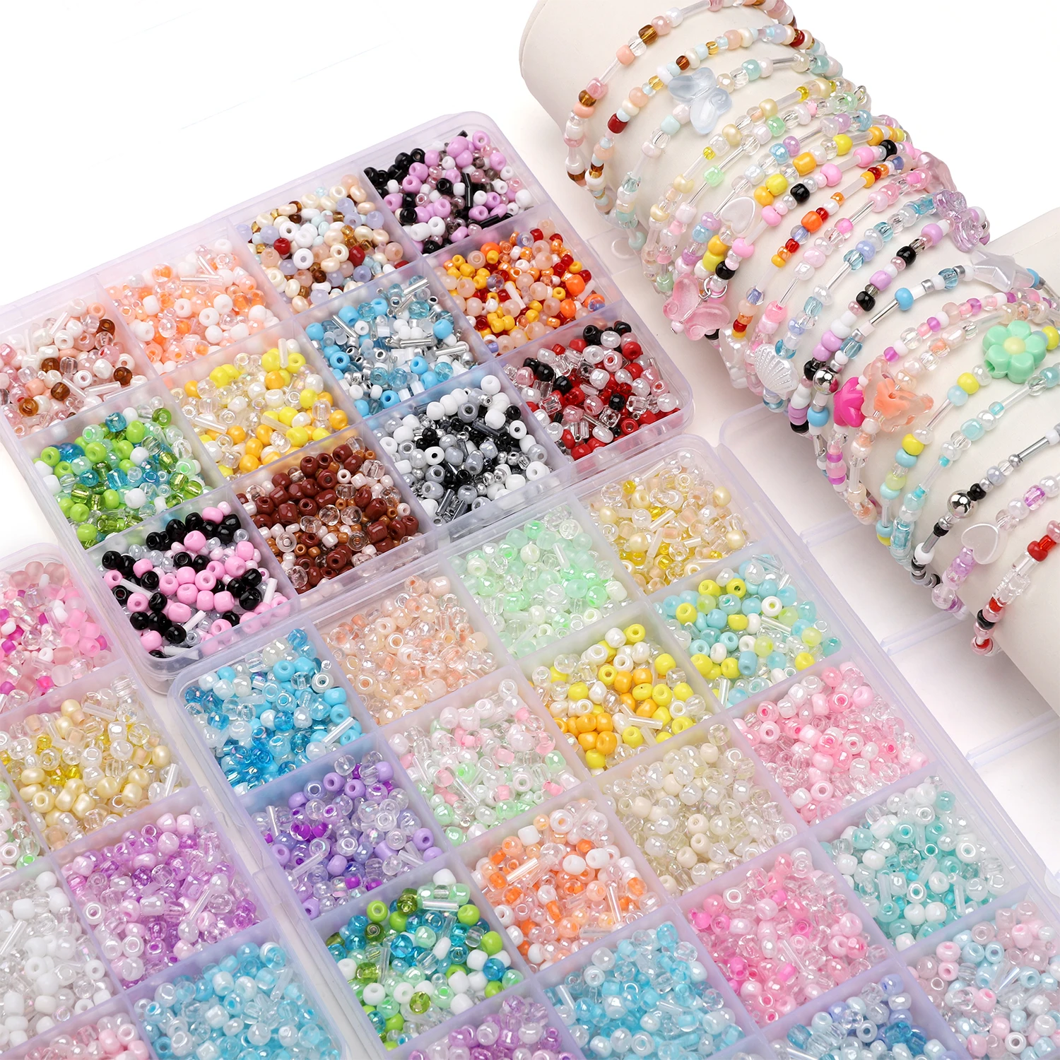Mixed Color Glass Rice Beads Set (12/24 Grids) - Loose Beads for DIY Jewelry Making (Bracelet/Necklace/Earring Accessories)
