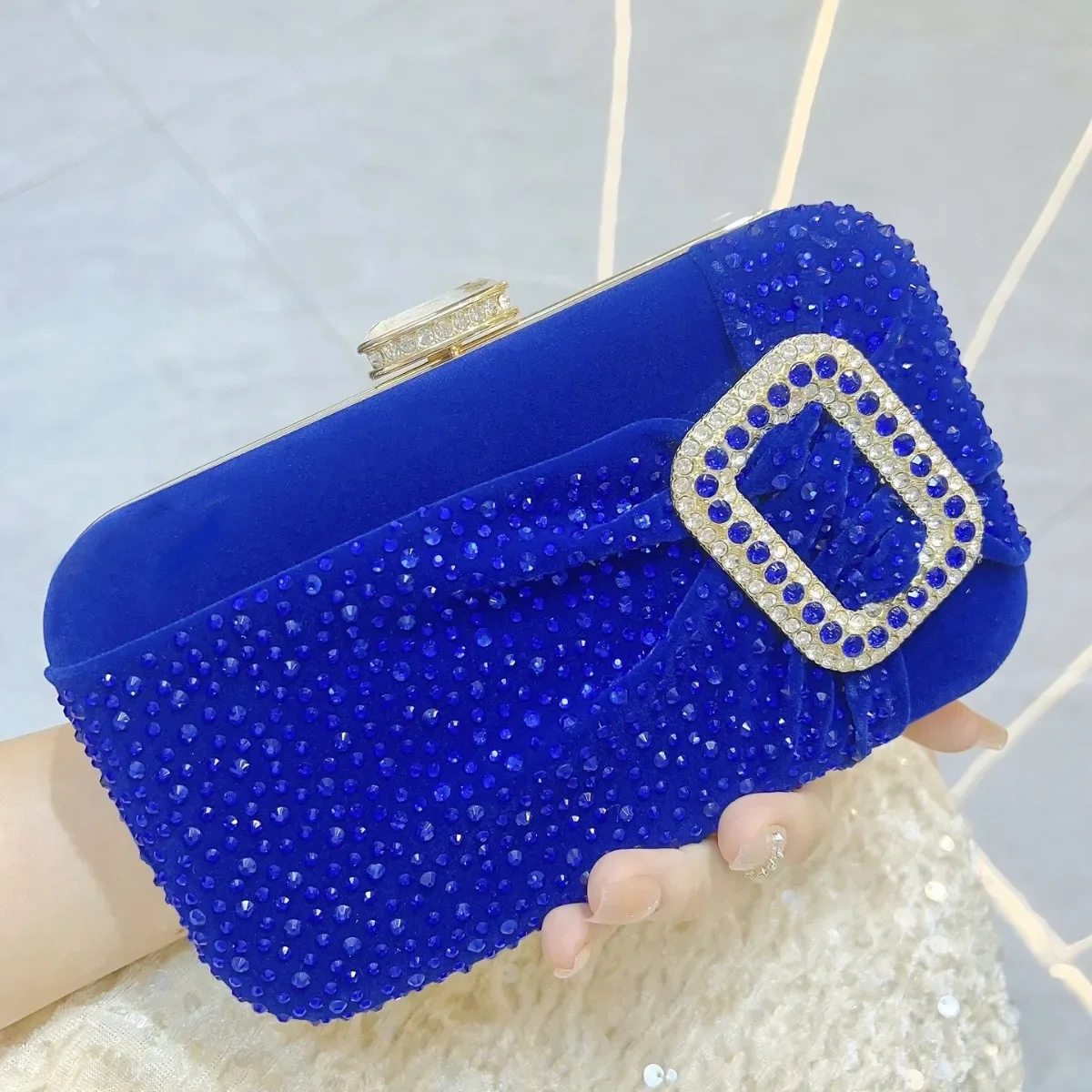 Retro Velvet Drill Ladies Clutches Fashion Blue Black White Charm Evening Bag For Women Wedding Party Small Handbag Shoulder Bag