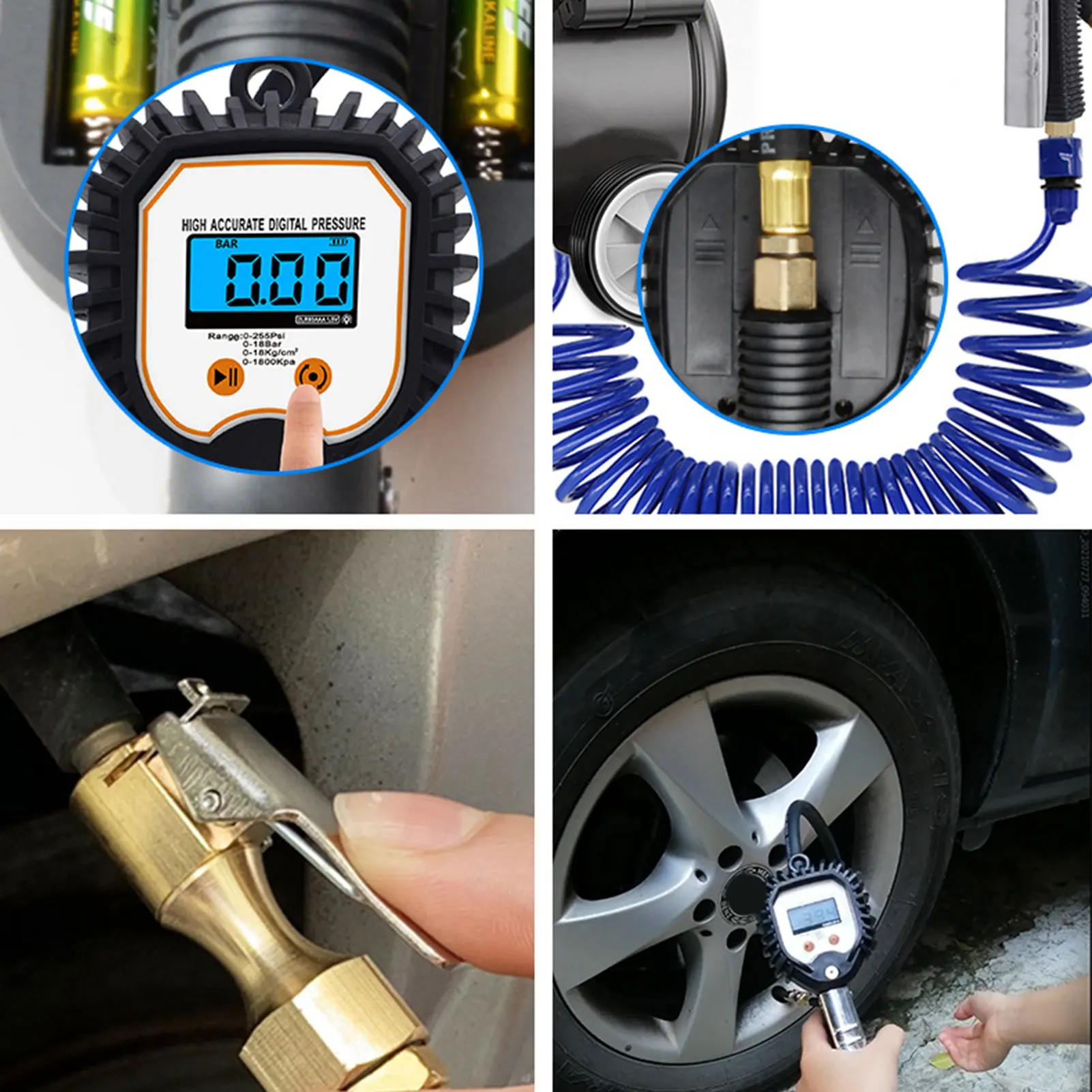 Professional Car Tire Air Pressure Inflator Gauge LCD Digital Display Universal Vehicle Tester Inflation Monitoring Gauge Tools