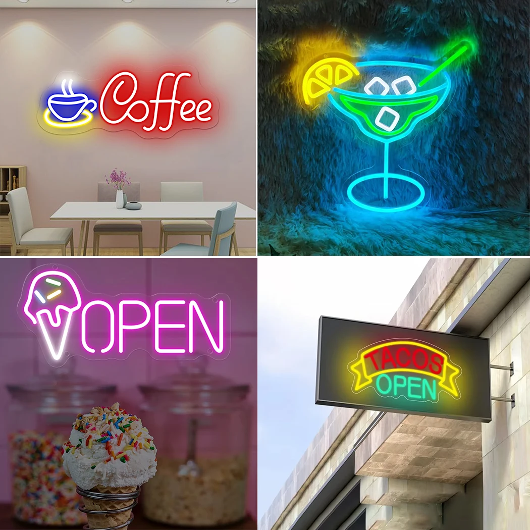 Dessert Food LED Neon Sign Lights Coffee Ice Cream Cocktail Tacos Lamps For Fast Food Restaurants Snack Bar Wall Decor lights