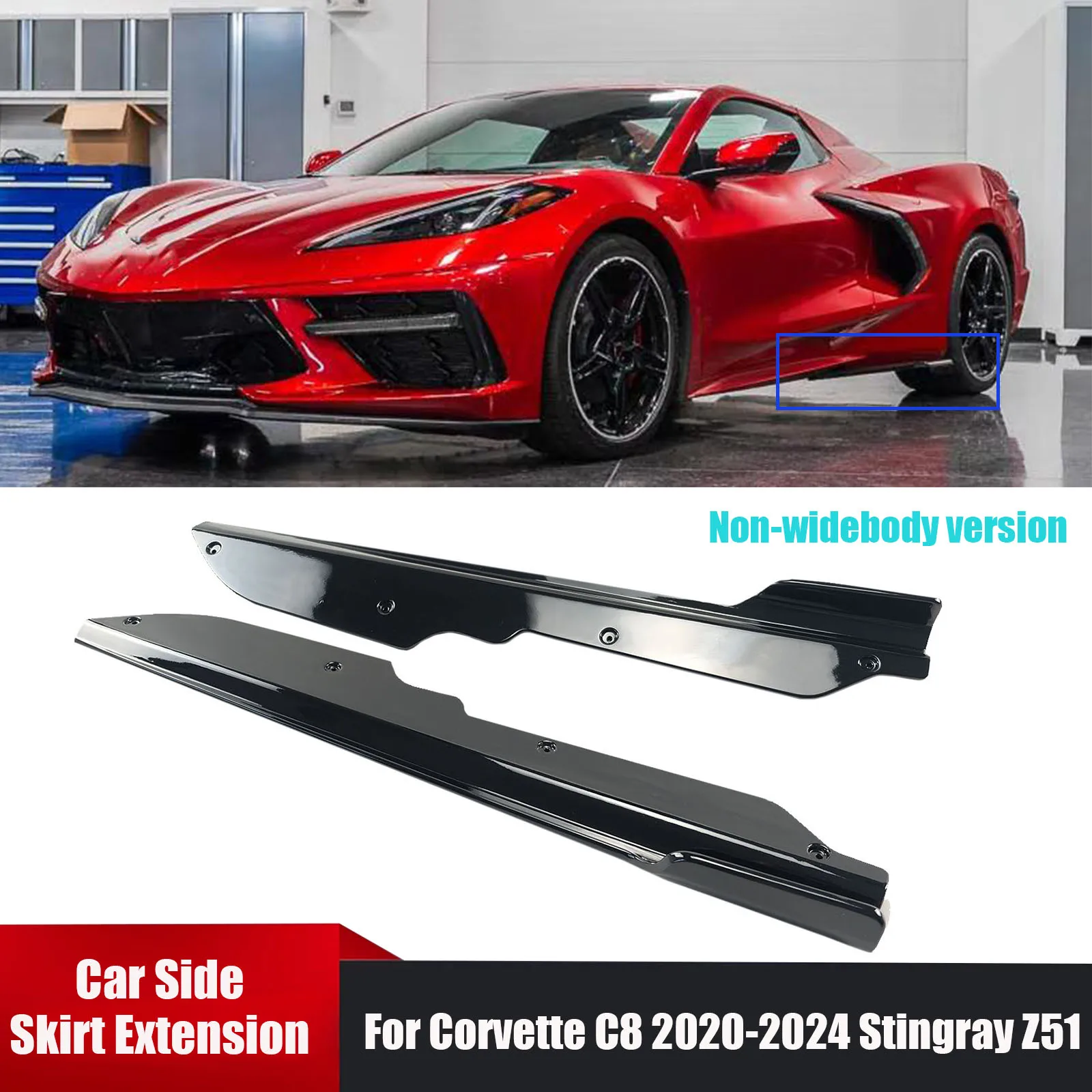 

For Corvette c8 2020-2024 Stingray Z51 2020-2024 2PCS Side Skirt Extension Splitters Winglet Lip Carbon Fiber Style Glossy Black