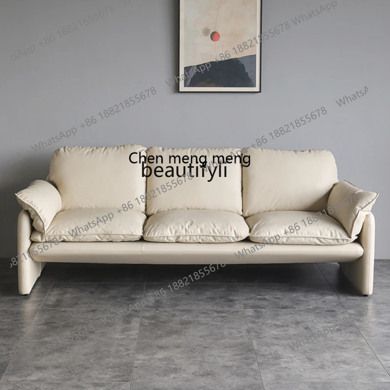 

Modern Nordic Italian Style Light Luxury Minimalist Mid-Ancient Leather Sofa Small Apartment Leather Sofa First Layer Cowhide