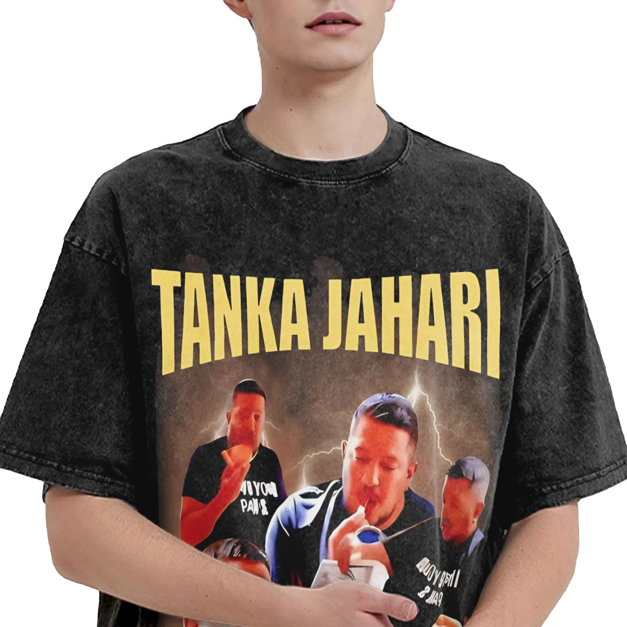 Harajuku Washed Shirt  Tanka Jaharis Would Never Order Whole Pizza for Himself Outfit Novelty T-Shirts High Street  Streetwear