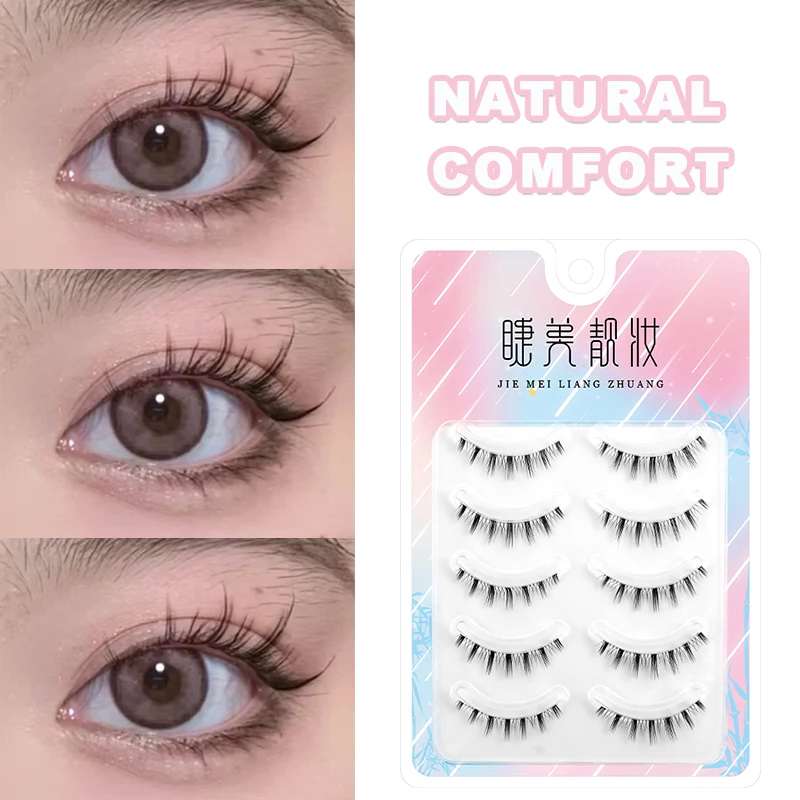 

Manga Lashes 5 Pairs Natural False Eyelashes Full Strip Clear Band Wispy Mink Lashes cosplay Daily Dating Korean Makeup Tools