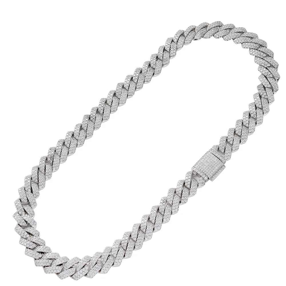 hot sale hiphop cuban chain 2rows wide 8mm/10mm/12mm/13mm/14mm/15mm/20mm Real S925 VVS Moissanite Cuban Link Chain