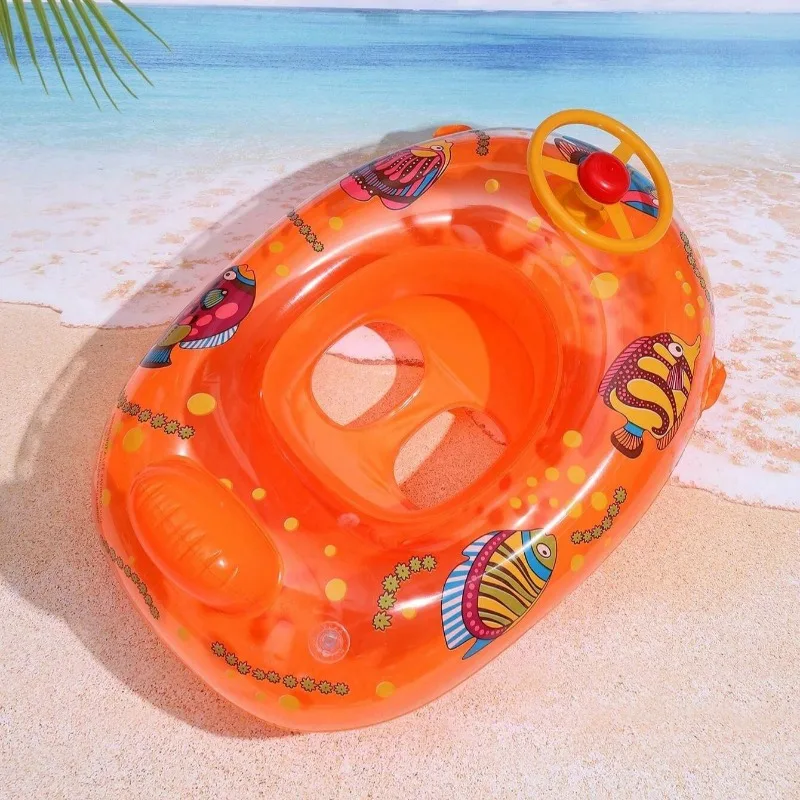 Brinquedos aquáticos para bebês, anel de natação com animais de desenho animado, piscina ao ar livre, assento inflável, barco flutuante, acessórios para jogos aquáticos para crianças