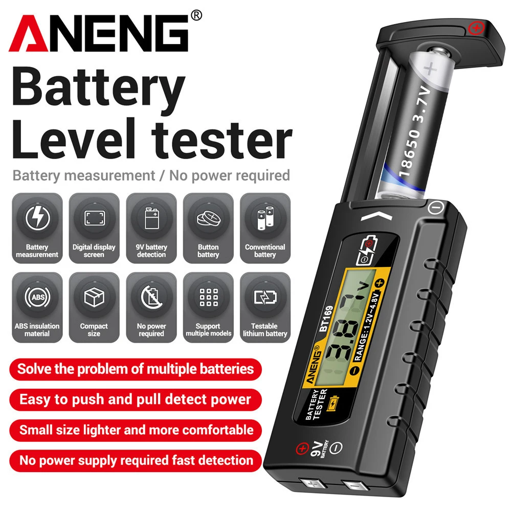 ANENG BT169 Digital Battery Tester AA/AAA/C/D Button Cell Volt Measuring Tool 1.2-4.8V LCD Battery Capacity Tester Tools тестер