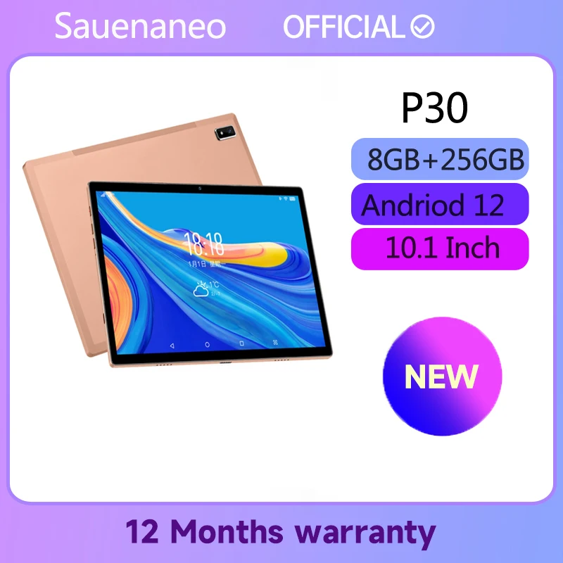 Sauenaneno 옥타 코어 4G LTE 네트워크 AI 속도 향상 PC 듀얼 SIM 와이파이, 8GB RAM, 256GB ROM, P30 안드로이드 12, 10.1 인치 C타입 태블릿, 신제품