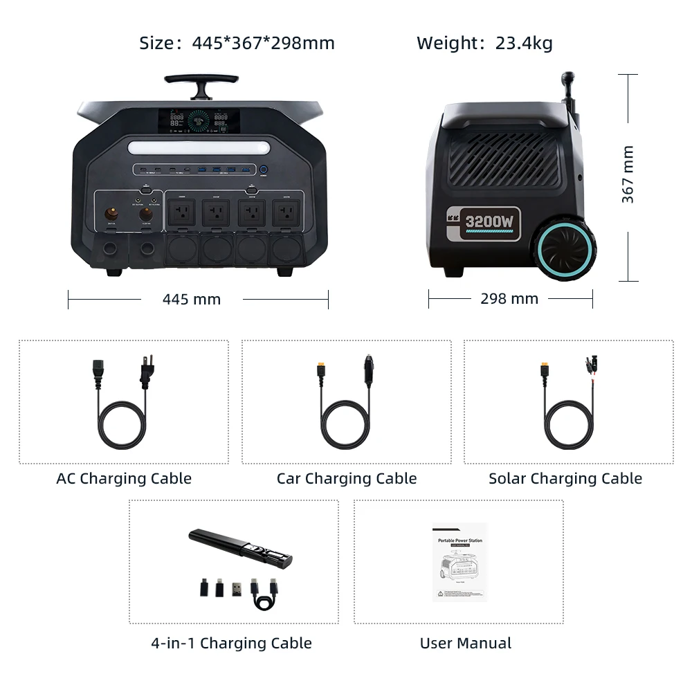 P3200 Power Station-IEEtek , 2048Wh LiFePO4 Battery Generator, 3200W AC Power, 6400W Surge, 1.5H Rapid Recharge, 1000W MPPT Solar Charging, 10ms EPS Backup, 16-Device Power Supply for Home Emergency