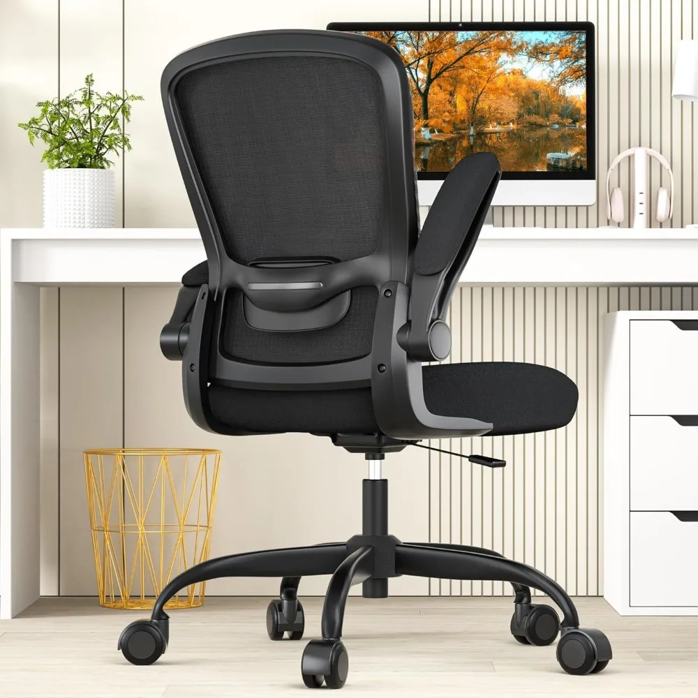 Silla de oficina ergonómica con soporte Lumbar ajustable, silla de ordenador de malla de espalda alta con reposabrazos abatibles, BIFMA