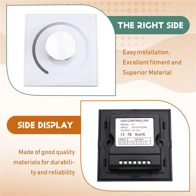 [B24B!】 LED Strip Light Dimmer DC 12V-24V 5050 2835 Wall Panel Remote Rotary Knob Control 0-100 Brightness Adjustment