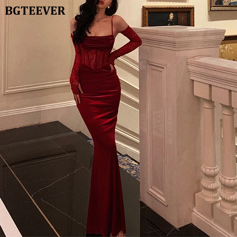 BGTEEVER Sexy Elegant Long Sleeve Female Strapless Bodycon Skinny Dress Autumn Winter Slim Waist Ladies Package Hip Velvet Dress