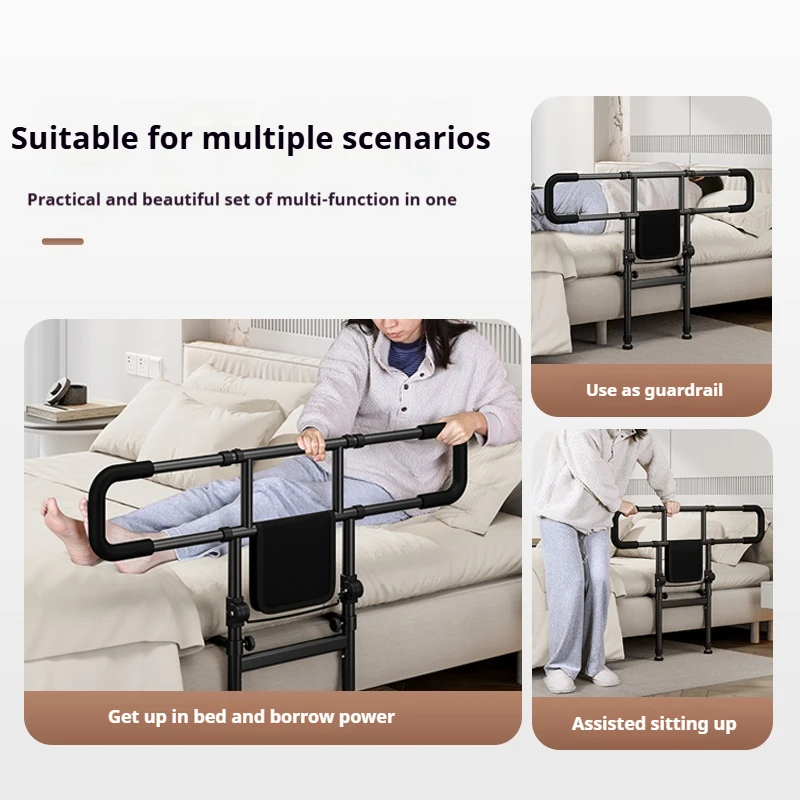 حاجز سرير فولاذي قابل للطي لكبار السن والمعاقين، ارتفاع قابل للتعديل 83-109 سم، خفيف الوزن بسعة 136 كجم، سرير أسود #6